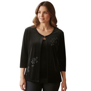 327. Vintage Teddi Velvet Cardigan with Faux Tank Top